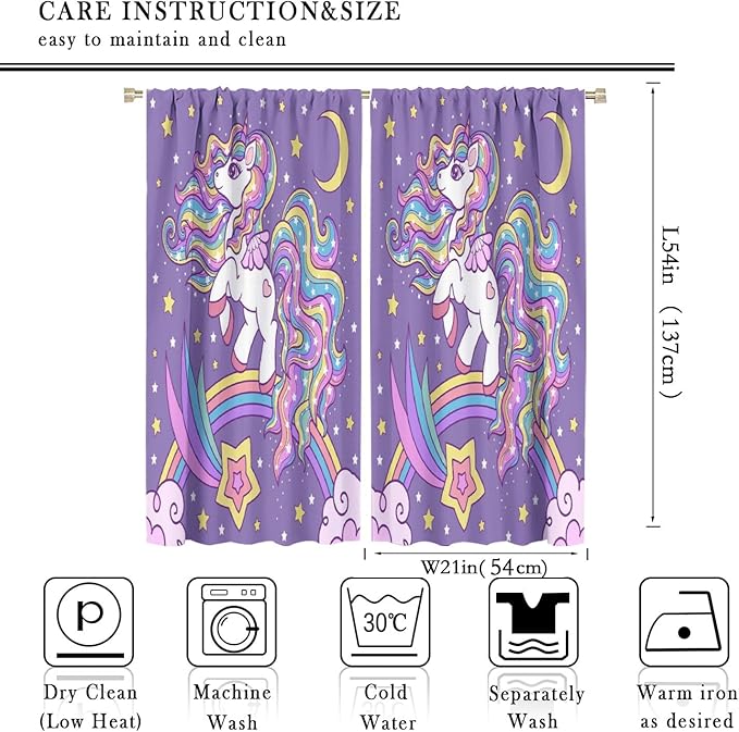 Unicorn Curtains Fantasy Star Moon Cartoon Theme Curtains Cute White Unicorn Rainbow Design Printed Curtains Boys Girls Room Curtains 42x54 Inch 2 Panels