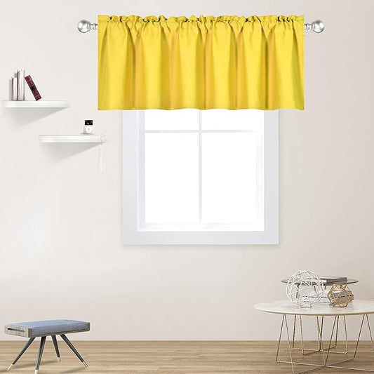 Bright Yellow Valance for Windows 60x18 Inch Solid Blackout Rod Pocket Kitchen Short Curtain Toppers Valance for Bathroom Living Room, Light Yellow