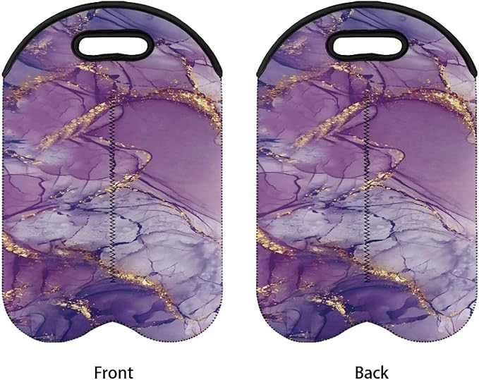 doginthehole Purple Marble Wine Bottle Bags for 2 Wine Bottles, Water Bottle Holder Neoprene Wine Carrier Tote Bag with Handle for Wedding, Birthday, and Dinner Party Festival Favors