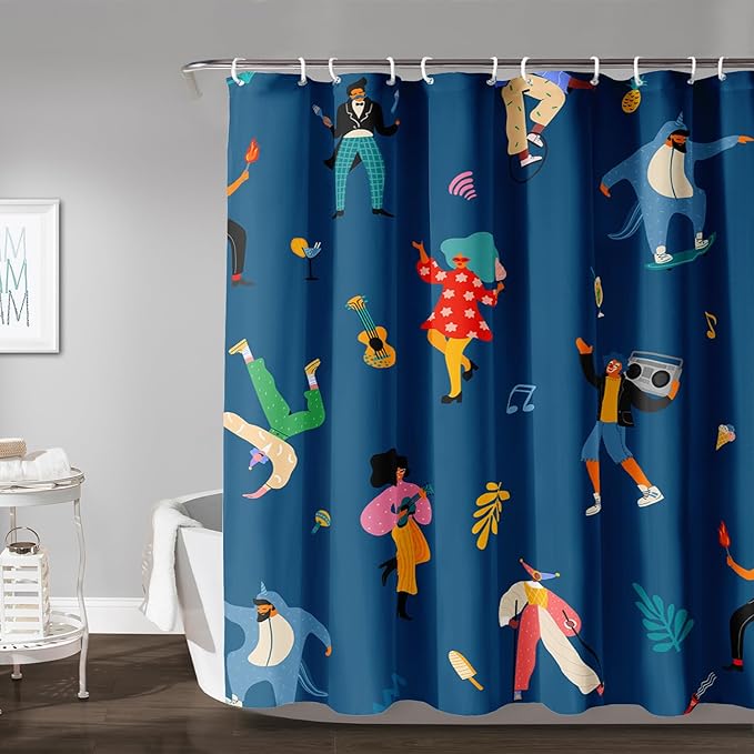 AILONEN Graffiti Cartoon Figure Music Shower Curtain,Hip Hop Graffiti Figure Music Art Bath Curtain Minimalist Bathroom Curtain 72" W*84" H Polyester Waterproof Bathroom Curtain with 12 Hooks