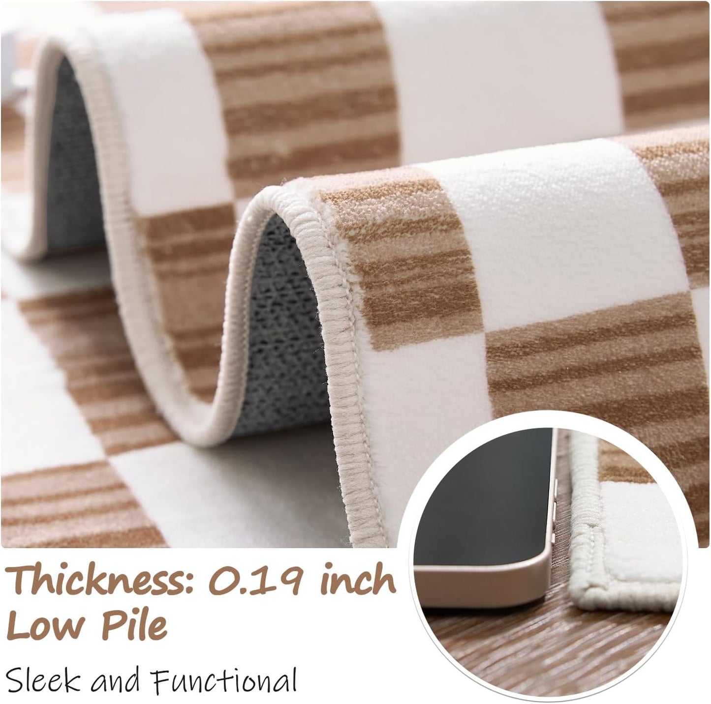 jinchan 6x9 Brown Checkered Area Rugs for Kids Room - Machine Washable Rug Modern Neutral Geometric Lattice Soft Non-Slip Carpet for Nursery Playroom Classroom Living Room Bedroom Home Office