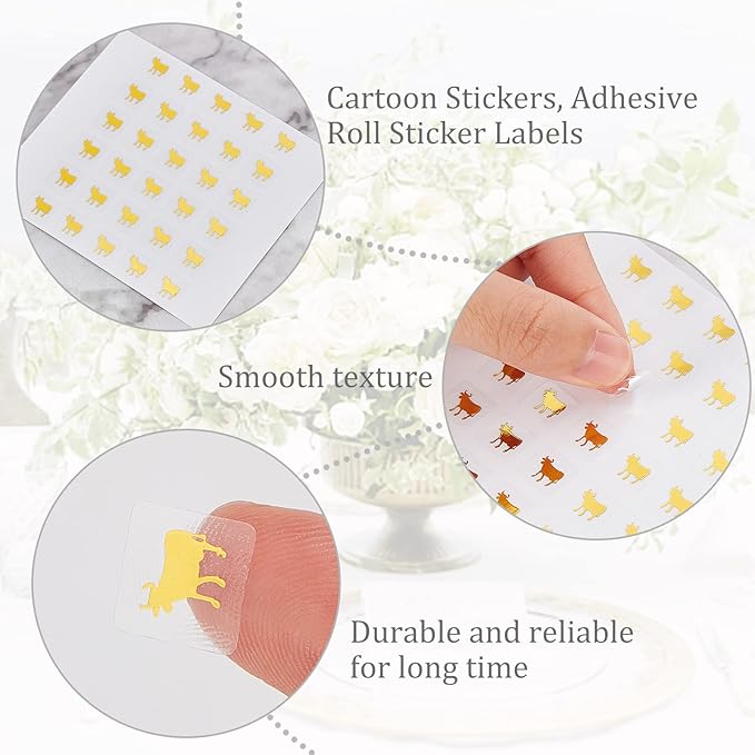 OLYCRAFT 2400pcs Meal Stickers Menu Choices 0.4 inch Cow Pattern Meal Stickers for Place Cards Wedding Meal Indicator Stickers Meal Choice Stickers for Banquet Gold & Black