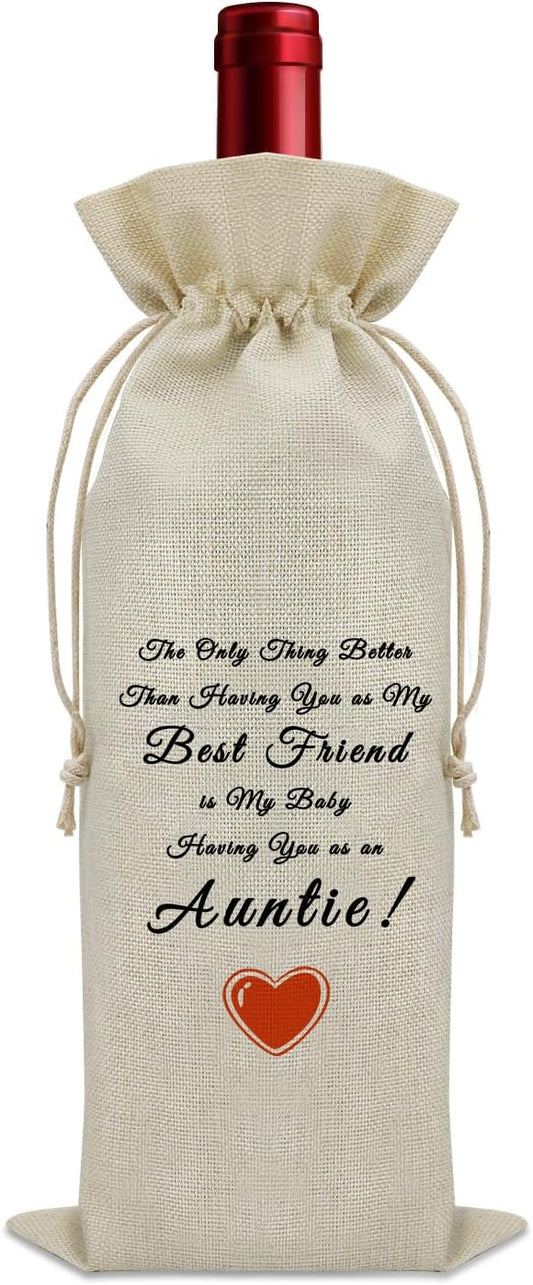 Promoted to Auntie Gifts Wine Bag Auntie Baby Announcement Gifts for Friends New Aunt Gifts First Time Wine Bottle Decoration Bag Mothers Day Gifts for New Aunt Wine Accessories Gifts for Wine Lovers