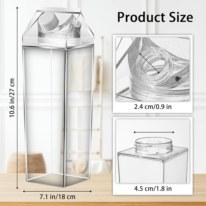 4 Pack Milk Carton Water Bottles 34oz/1000ml Leak Proof Plastic Water Bottle Reusable BPA Free Sports Water Bottle Carton Shaped Juice Milk Bottle for Gym Camping Hiking Travel Sports, Dishwasher Safe