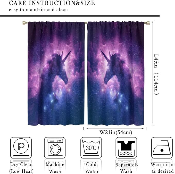 Unicorn Curtains Children's Cartoon Starry Sky Theme Unicorn Pattern Curtains Star Galaxy Boys Girls Room Blackout Curtains 42x45 Inch 2 Panels