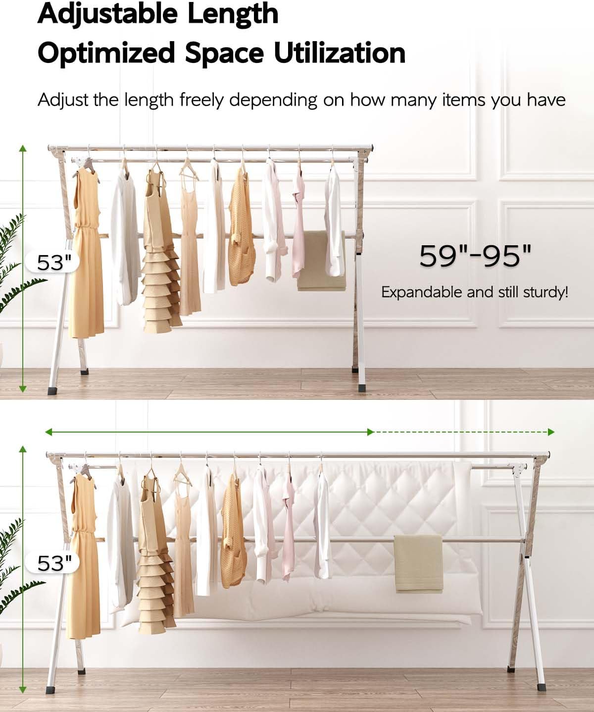 Clothes Drying Rack 95 Inches Folding Outdoor Indoor, Drying Rack Clothing Collapsible, Foldable Laundry Drying Rack, Heavy Duty Stainless Steel Clothesline, 20 Hooks 12 Clips