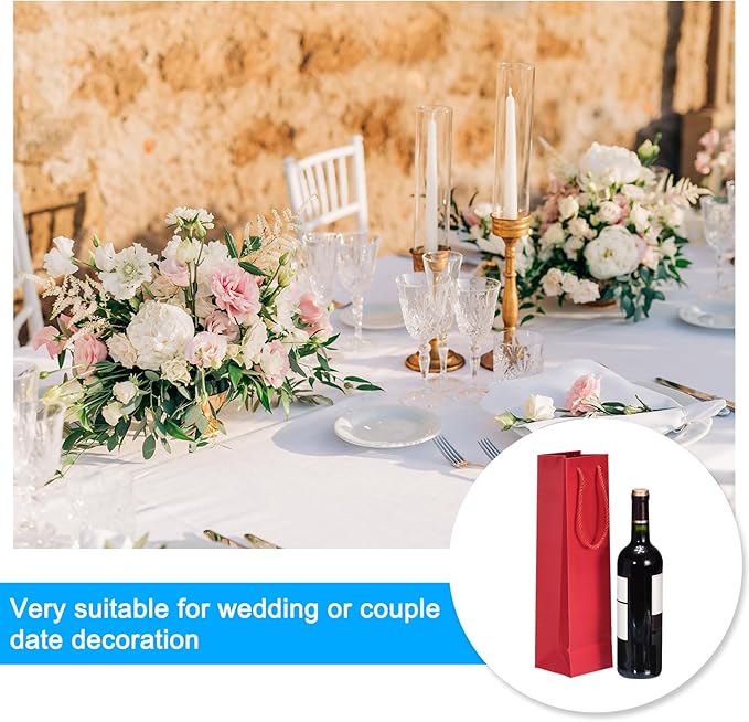 uxcell Wine Bags, 12pcs Red 4 x 4 x 14 In Wine Gift Bags with Rope Handles Paper Wine Tote Bag for Wedding Birthday Christmas Party Supplies