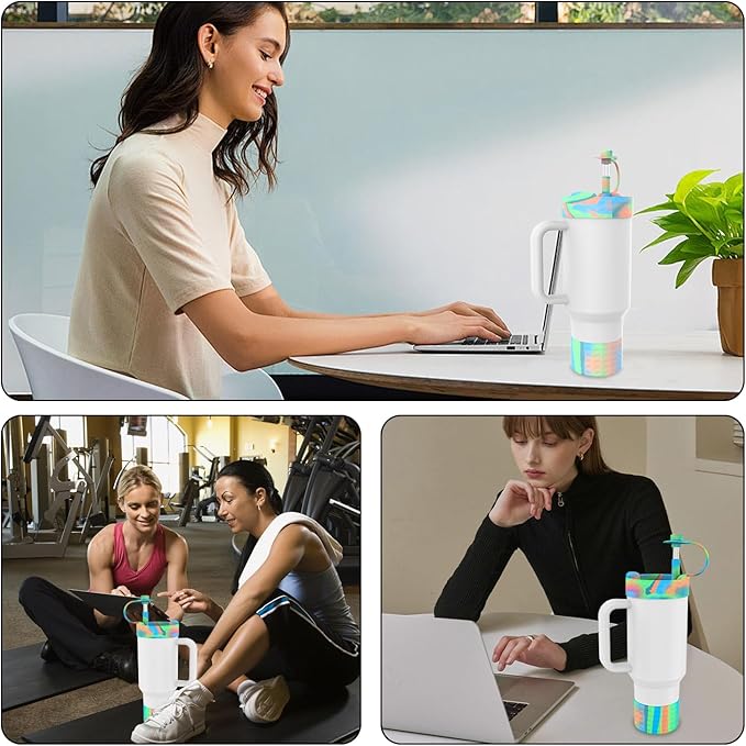 Protective Silicone Bottle Cover Set for Stanley Quencher H2.0 40 30 20 oz Tumbler with Handle & Iceflow, Anti-Scratch Cover Boot for Stanley Cup Accessories BPA Free (D)