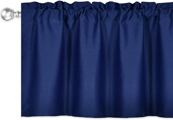 Navy Valance for Windows 42x18 Inch Solid Thermal Insulated Blackout Rod Pocket Kitchen Short Curtain Toppers Valance for Bathroom Living Room 2 Panels