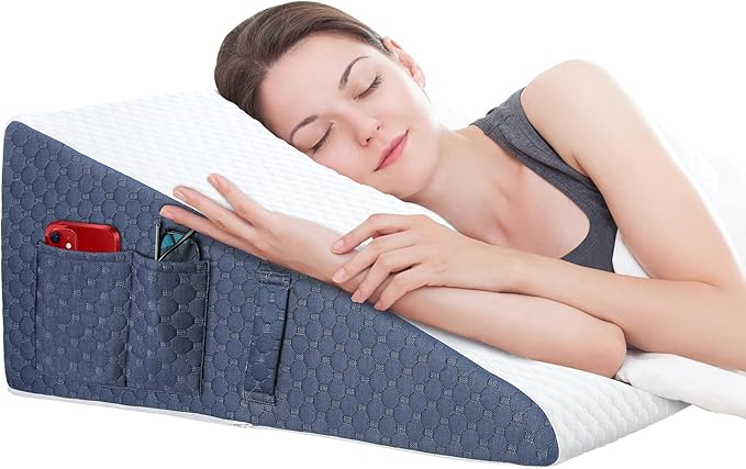 Wedge Pillow for Sleep Apnea, 2024 New 10'' Bed Wedge Pillow, Acid Reflux, Heartburn, GERD, Neck Pain, Cooling Memory Foam Top, Removable Washable Cover Incline Pillow for Improved Sleep