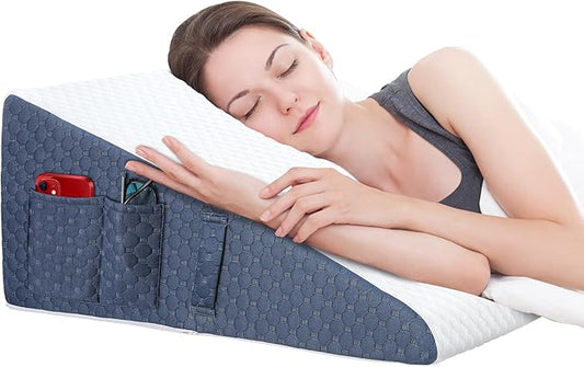Wedge Pillow for Sleep Apnea, 2024 New 10'' Bed Wedge Pillow, Acid Reflux, Heartburn, GERD, Neck Pain, Cooling Memory Foam Top, Removable Washable Cover Incline Pillow for Improved Sleep