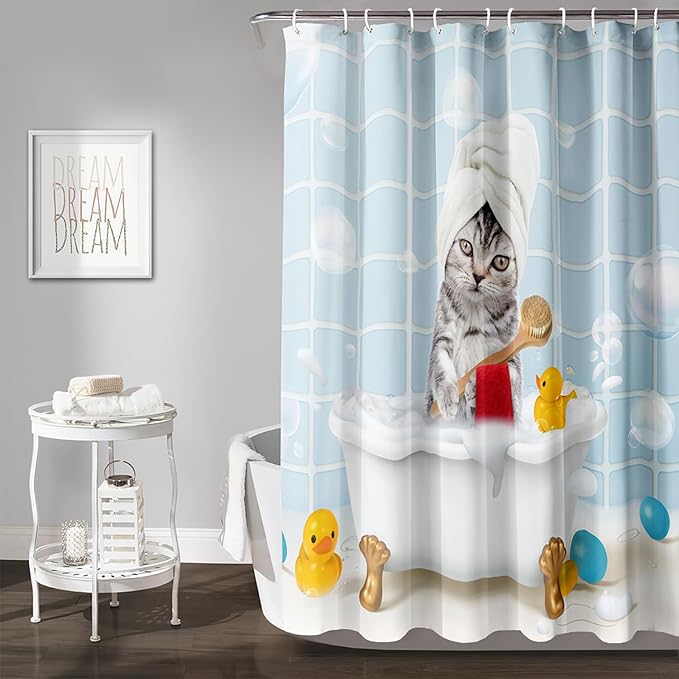 AILONEN 3D Bathtub Cat Shower Curtain for Kids 72" W*78" H Kawaii Shower Cat Shower Curtain,Polyester Waterproof Fabric Decor for Bathroom Bathtub Panels