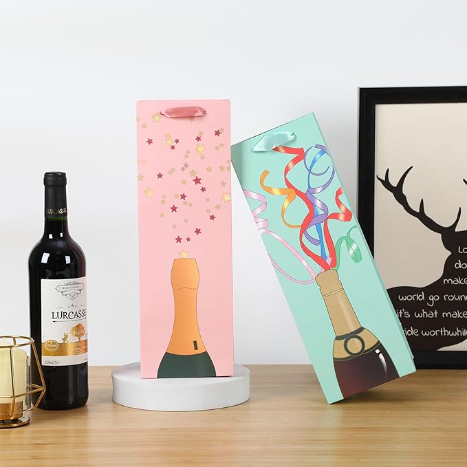 SHIPKEY 12 Pack of Wine Gift Bags, 4-Colored Bags Bulk for Wine Bottles, 13.7in Wine Bottle Bags for Thanksgiving, Halloween, Easter Day, Graduations, Weddings, Christmas, and Mother's Day