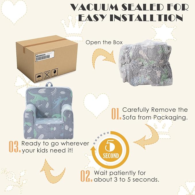 Snuggly-Soft Cuddly Toddler Plush Armchair for Boys and Girls Glowing Grey Fuzzy Plush Kids Sofa Couch Reading Chair with Children Friendly Handle for Easy Movement & Double Pockets for Storage