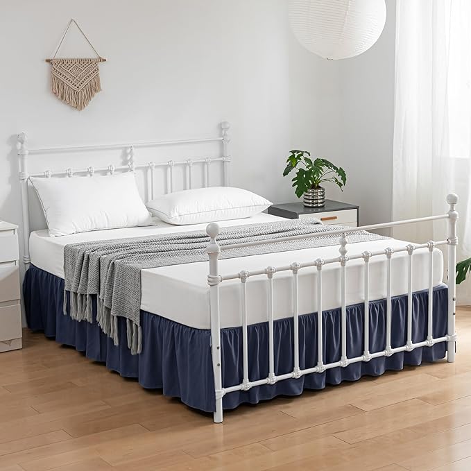Bed Skirt Full Size Ruffled Bed Skirt with Split Corners, 18 Inch Drop Dust Ruffle Bed Skirt with Platform, Blue (Full - 18" Drop)