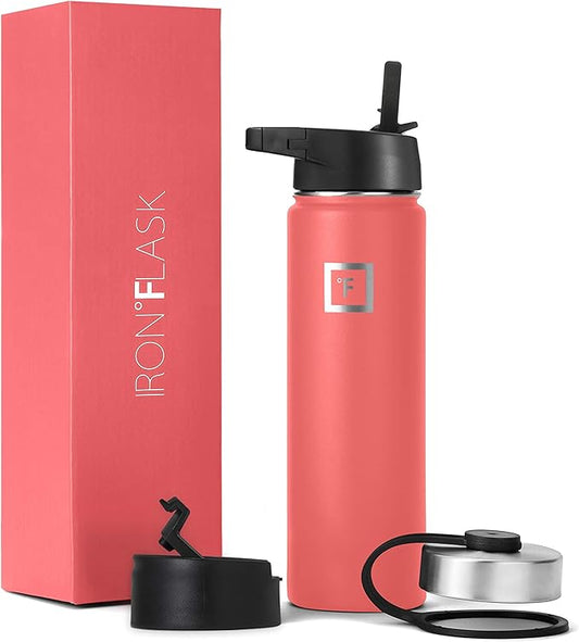Iron Flask Sports Water Bottle - 22 Oz, 3 Lids (Straw Lid), Vacuum Insulated Stainless Steel, Hot Cold, Modern Double Walled, Simple Thermo Mug, Hydro Metal Canteen (Peach)
