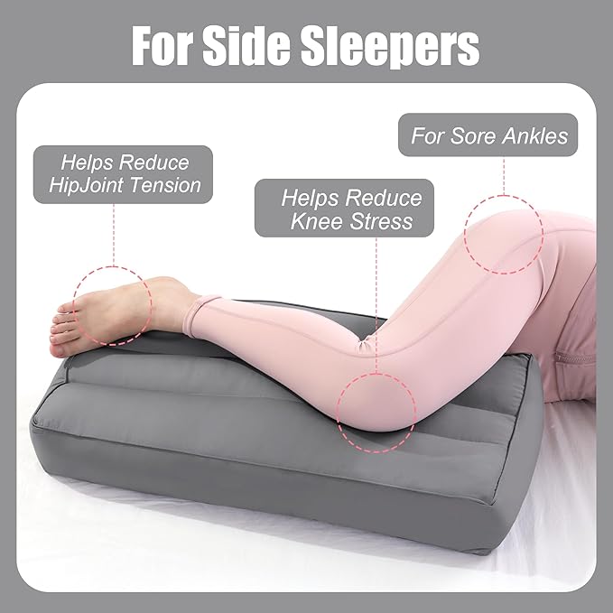 HOMBYS Knee Pillow for Side Sleepers,Down Alternative Between Leg Pillow for Sleeping,Under Knee Pillow for Sleeping on Back,Spine Alignment, Lower Back Pain Relief,Pregnancy Support,Dark Grey 4 inch