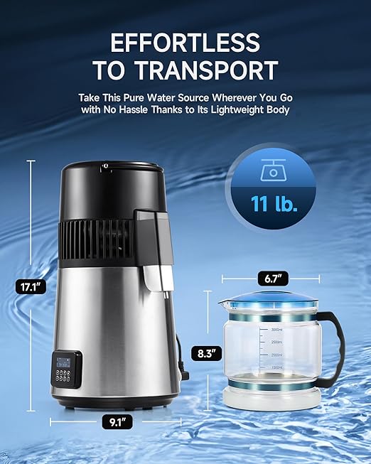 CO-Z Water Distiller for Home, 1350W 4L Distilled Water Machine for CPAP Machine with Control Panel & Glass Container, 1.1 Gal. Stainless Steel Water Distilling Equipment with Essential Oil Wine Modes