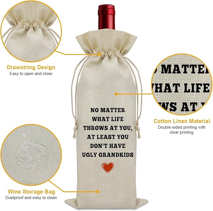 Sazuwu Funny Grandparent Gifts Wine Bag Grandparent Gifts from Grandchildren Grandma and Grandpa Gifts Wine Bottle Decoration Bag Grandmother Grandfather Gift Wine Accessories Gifts for Wine Lovers