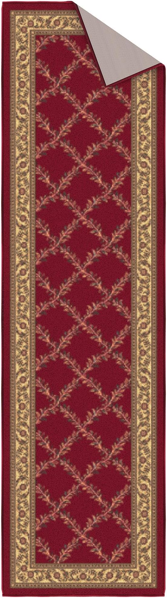 Ottomanson Machine Washable Trellis Design Non-Slip Rubberback 2x7 Modern Runner Rug for Hallway, Kitchen, Living Room, Bedroom, 1'10" x 7', Red Trellis