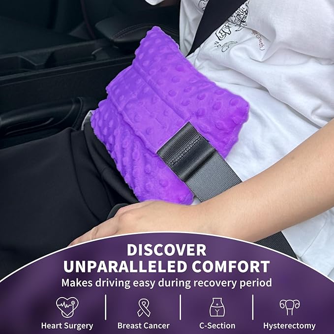 Seatbelt Pillows for Mastectomy Post-Surgery,After Chemo Heart Post Breast Cancer Surgery C-Section Hysterectomy Support Cushion Pad Patient Care Comfort Recovery Pillow for Car Seat Belt(Lavender)