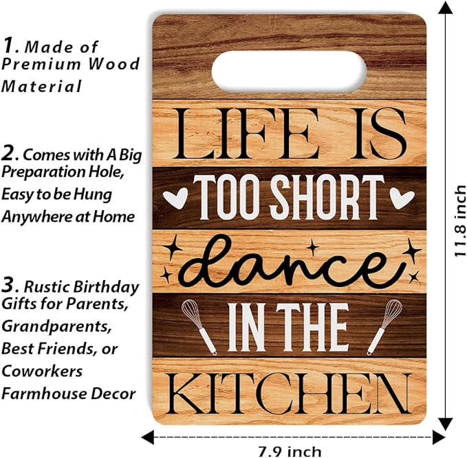 Farmhouse Kitchen Decor, Kitchen Signs Wall Decor, Kitchen Decorations, Kitchen Door Wall Hanging Decor, Life Is Too Short Dance in The Kitchen Wood Sign 8 x 12 Inch