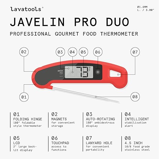PX1D Javelin PRO Duo Ultra Fast Professional Digital Instant Read Meat Thermometer for Grill and Cooking, 4.5" Probe, Auto-Rotating Backlit Display, Splash Resistant – Maize