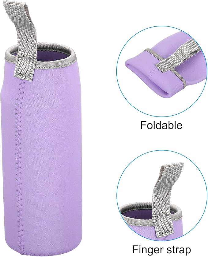 PATIKIL 65mmx180mm Water Bottle Sleeve, 4 Pack Neoprene Insulated Bottle Bag Holder Carrier Pouch with Finger Strap, Light Purple