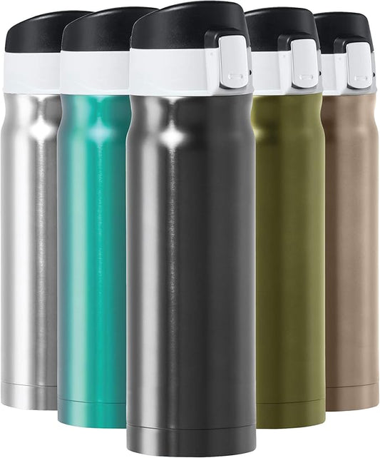 OGGI Caliber Stainless Steel Travel Water Bottle- Insulated Coffee Mug, Metal Water Bottle, Sports Bottle, Water Flask, Travel Bottles, 17oz, Black