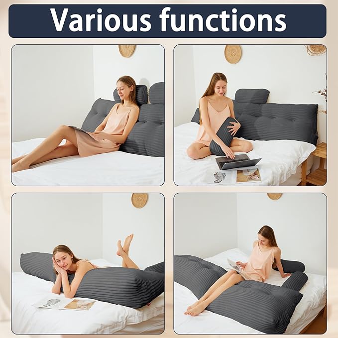 Headboard Wedge Pillow with 2 Pack Neck Roll Pillow Large Headboard Pillow Queen Wedge Pillow Headboard Soft and Supportive Bed Rest Reading Pillows for Sitting in Bed with Removable Cover