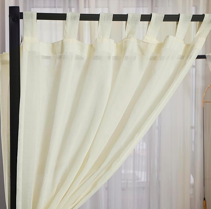 Mengersi Linen Canopy Bed Curtains for Twin,Full,Queen and King Size Bed,Bed Canopy Natural Blended Curtain Panels, 8 Panels Set (All Bed Sizes, Ivory)
