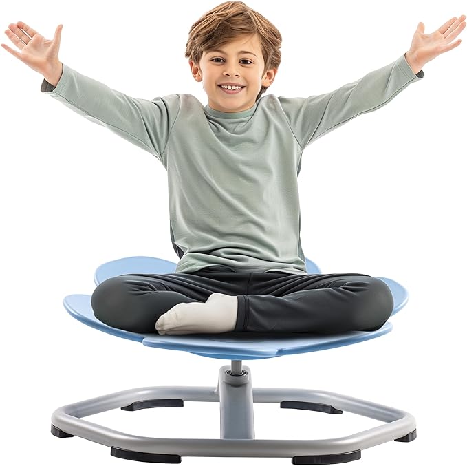 ROBUD Kids Sensory Swivel Chair, Autism Kids Swivel Chair with Non-Slip Design, Training Body Coordination, Flower Shape Wobble Chair, No Assembly, Blue