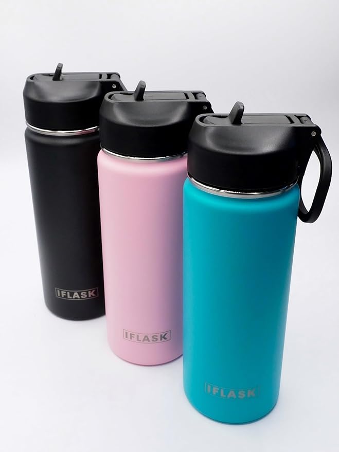 Sport Travel Outdoor Water Bottle with Spout and Straw Lids | Leak Proof | Insulated Stainless Steel Double Walled | BPA and Sweat free | Hot & Cold | For Kids Men & Women (Pink, 18 oz)