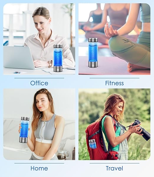 Hydrogen Water Bottle, Type-C Rechargeable Hydrogen Water Bottle Generator 3Min Quick Electrolysis, Portable Health Hydrogen Water Machine for Home Office Travel and Daily Drinking, SilverGray