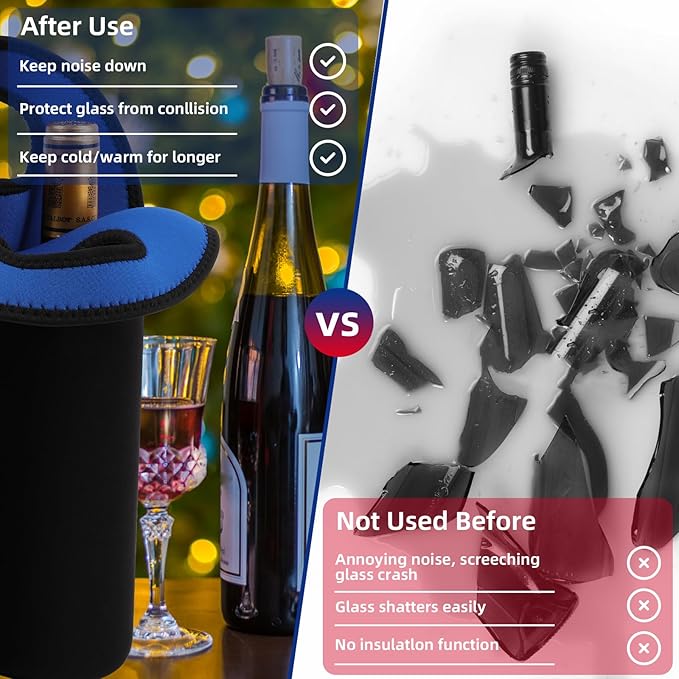 Desing Wish 2-Bottle Set Wine Carrier Tote Bag for 750ml Red/White Wine Bottles, Insulated Neoprene Wine Cooler Bag Wine Gift Bags for Gift/Picnic/Party/Beach/Christmas - Red