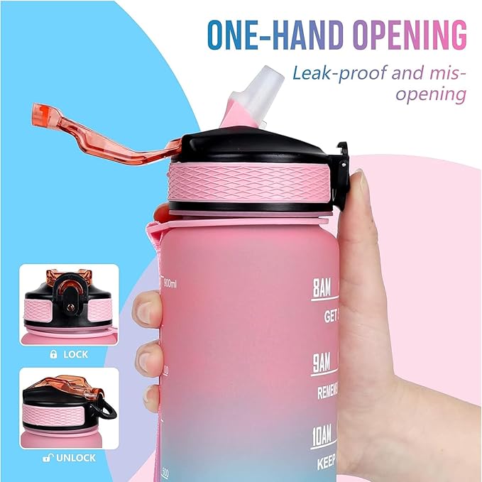 Boston Terrier 32 oz Water Bottle with Times Marker to Drink and Straw, Carrying Strap, Leakproof Tritan BPA-Free, Ensure You Drink Enough Water for Fitness Gym Camping Outdoor Sports