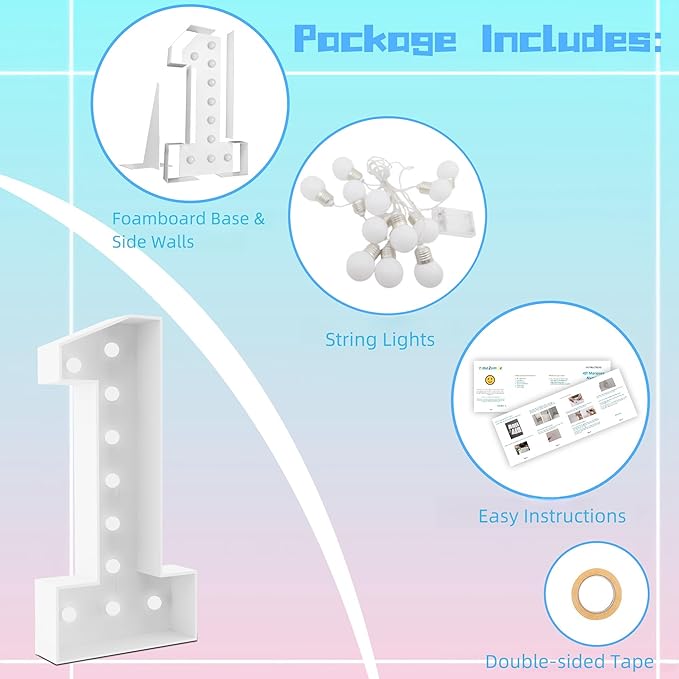 4FT Marquee Light Up Numbers Marquee Numbers 8, Choose Your Color, NO Glue Gun Needed, Birthday Decorations