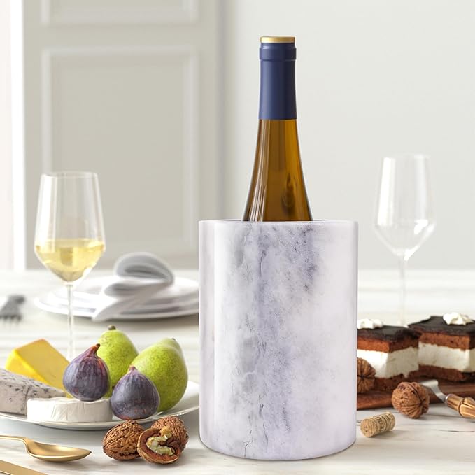 Marble Wine Bottle Chiller, Outdoor Wine Cooler Bucket, Marble Wine and Champagne Chiller for Any 750ml Bottle, Keeps Wine and Drinks Cold, Ideal Gift for Wine Lovers