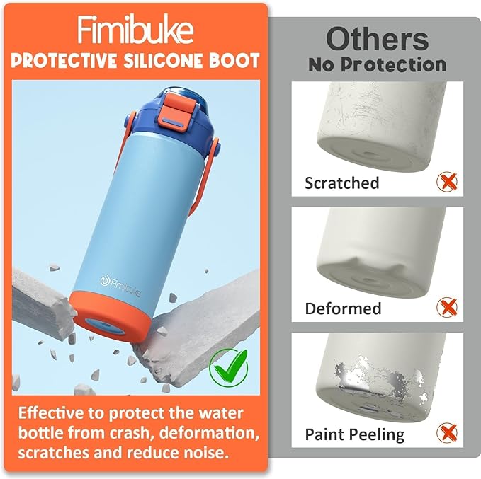 Fimibuke Kids Insulated Water Bottle with Pop-Open Straw & Spout 2-in-1 Lid, 18oz Leak Proof 18/8 Stainless Steel Vacuum Tumbler, BPA-Free Kids Cup For Travel School Boys Girls Toddler 1Pack