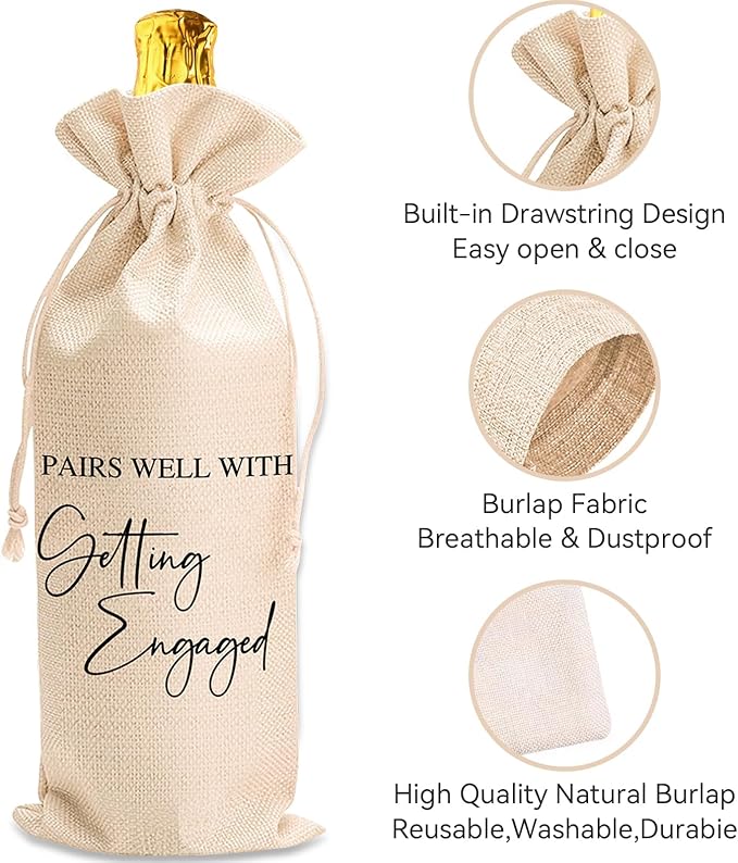comfit Wedding Wine Bag Engagement Gifts for New Couples,Bridal Shower Wine Gift Bag Mr and Mrs Marriage Wedding Gifts,Wine Champagne Gift Bag With Drawstring, Getting Engaged