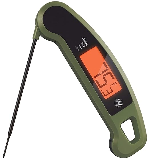 PX1D Javelin PRO Duo Ultra Fast Professional Digital Instant Read Meat Thermometer for Grill and Cooking, 4.5" Probe, Auto-Rotating Backlit Display, Splash Resistant – Olive