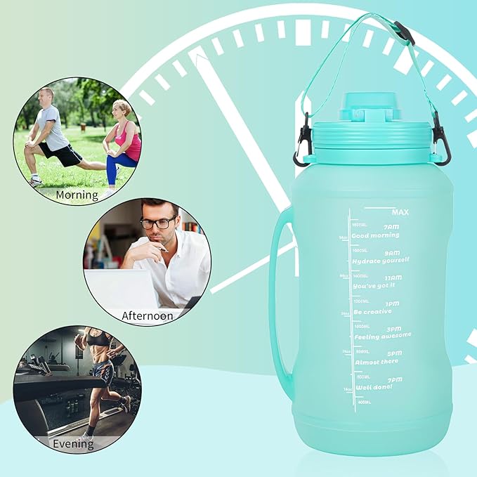 Collapsible 64oz Water Bottle with Handle & Straw - Spill-Proof Foldable Silicone Bottle for Men/Women (Cyan Color, 2L)