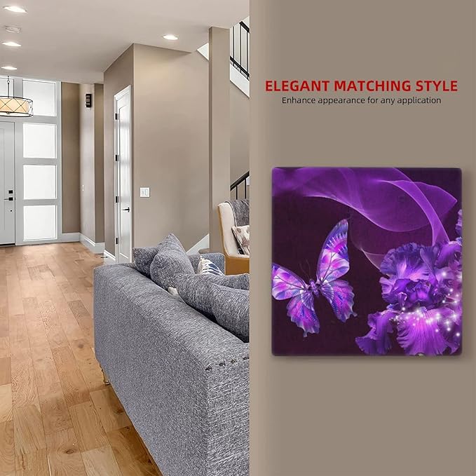 Purple Butterfly Flower Double Blank Switch Wall Plate Cover Outlets Decorative 2-Gang for Electrical Girls Room Bathroom Bedroom Home Kitchen Two Receptacle Polycarbonate Power Gear 4.5" x 4.6"