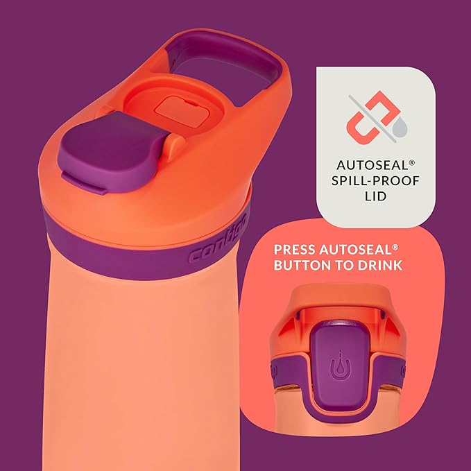 Contigo Autoseal Water Bottle, 20 oz, Coral/Grape