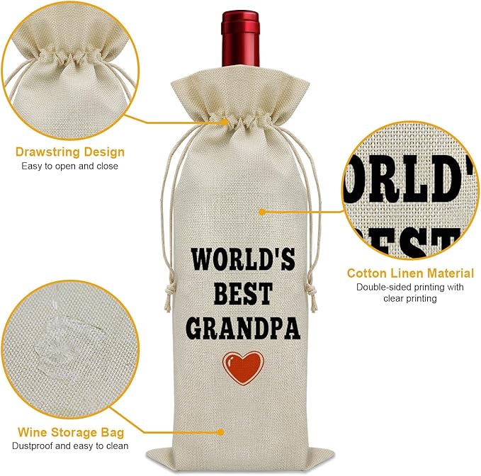 Sazuwu Grandpa Gifts from Grandson Wine Bag Grandpa Birthday Gifts from Grandkids Grandfather Memorial Gifts Wine Bottle Decoration Bag Grandpa Retirement Gift Wine Accessories Gifts for Wine Lovers