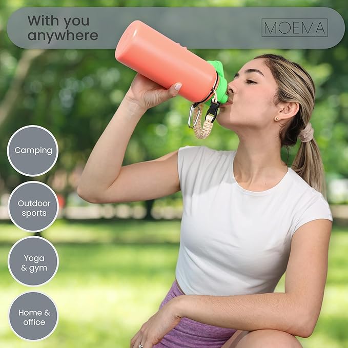 32oz Insulated Water Bottle with Paracord Handle and Straw, Stainless Steel Cup with 2 Lids & Straw, BPA-Free, Thermo Bottle Double Wall Vacuum Insulation, for Gym, Sports (Coral Orange)