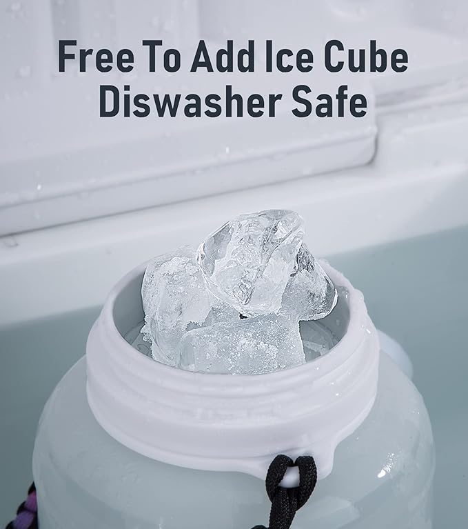 68 oz Collapsible Water Bottles With Straw, Half Gallon Water Bottle With Motivational Time Marker, Large Reusable Silicone Water Jug With Paracord Handle For Sports, Outdoors (White)