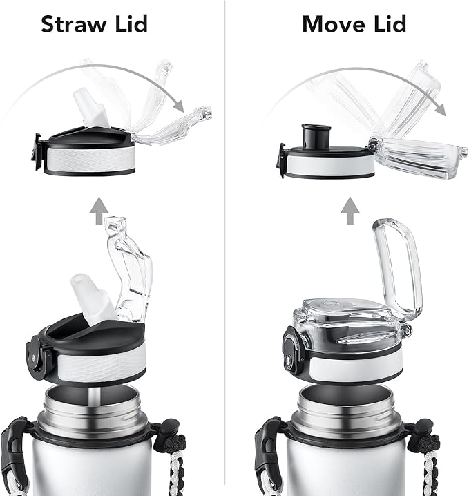 GOSWAG Insulated Sports Water Bottle, 24oz 2 Lids(with Straw/No Straw), Stainless Steel Water Bottles with Paracord Handle, Insulated Thermos with Double-Wall Vacuum Insulation