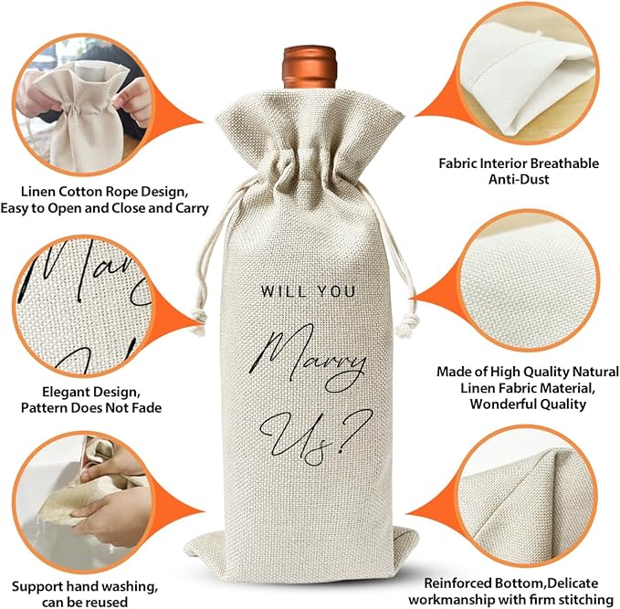 Wedding Officiant Gift Wine Bag, Pastor Appreciation Gift, Bridesmaids Proposal Gift, Engagement Gift for Bridal, Wedding Party Supplies Favors, Officiant Gift Idea, Cotton Linen Wine Bag