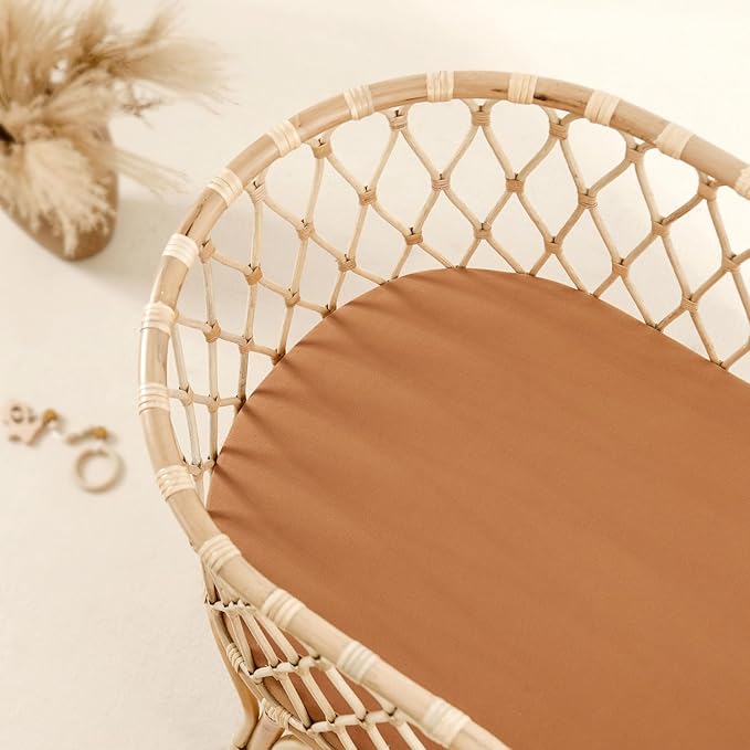 GRSSDER Stretchy Ultra Soft Fitted Bassinet Sheet 2 Pack, Universal Fit for Bassinets Baby Cradle Moses Basket Oval Rectangle Mattress Safe and Snug, Jersey Bassinet Sheets for Girls, Cream/Orange